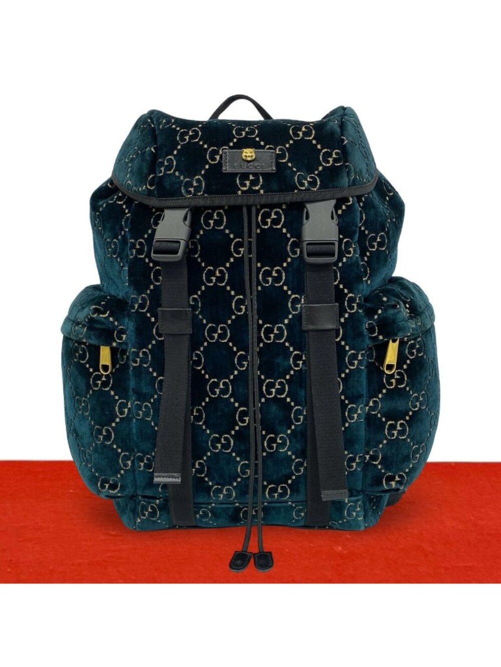 Gucci GG Velvet Velour Leather Backpack Green Black